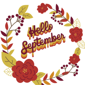 Fall floral wreath with the words Hello September in the middle.